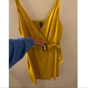 Yellow mini dress with belt